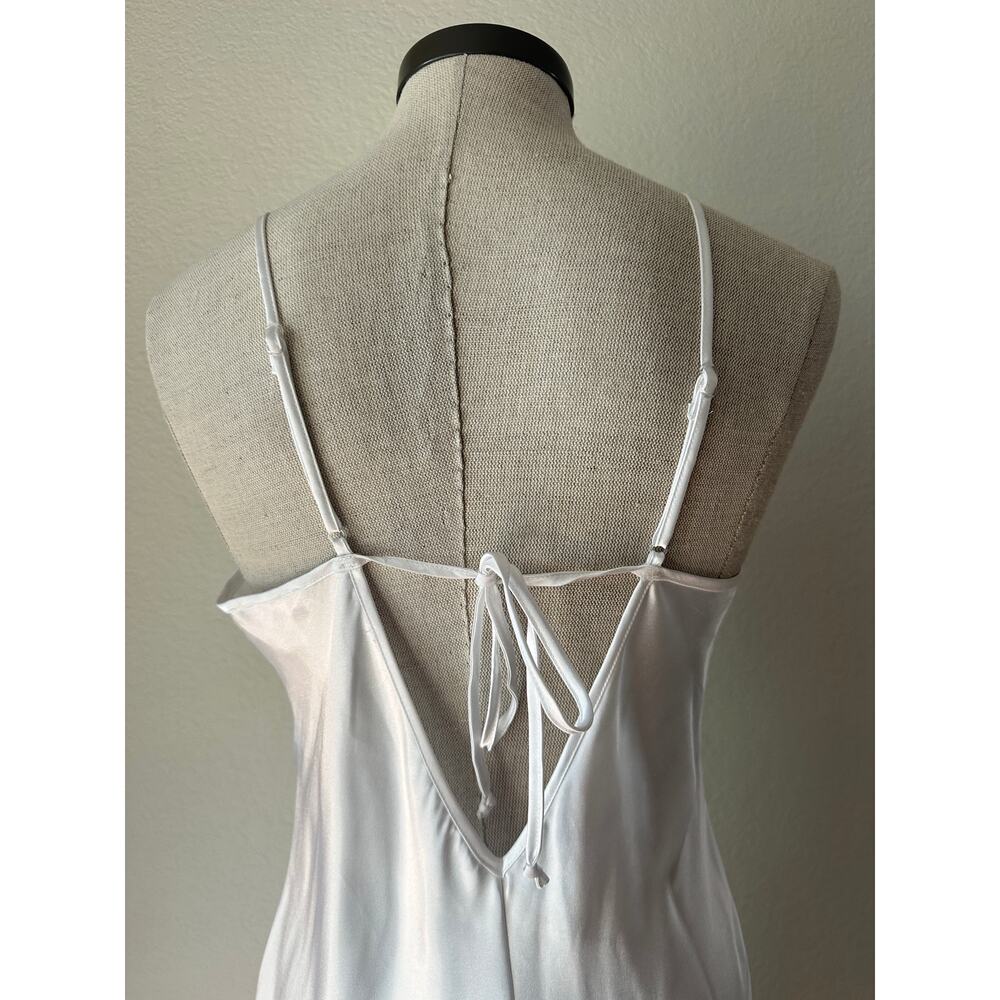 California Dynasty Satin Slip Dress White Lace Trim Bridal Minimal 90s M - Picture 4 of 11